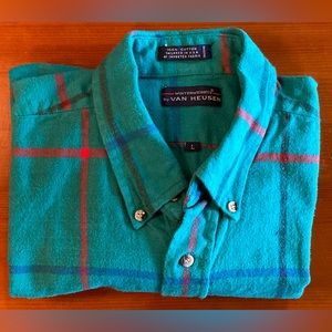 Vintage Van Heusen Winterweights Flannel Shirt Size L Button Up long sleeve 80s